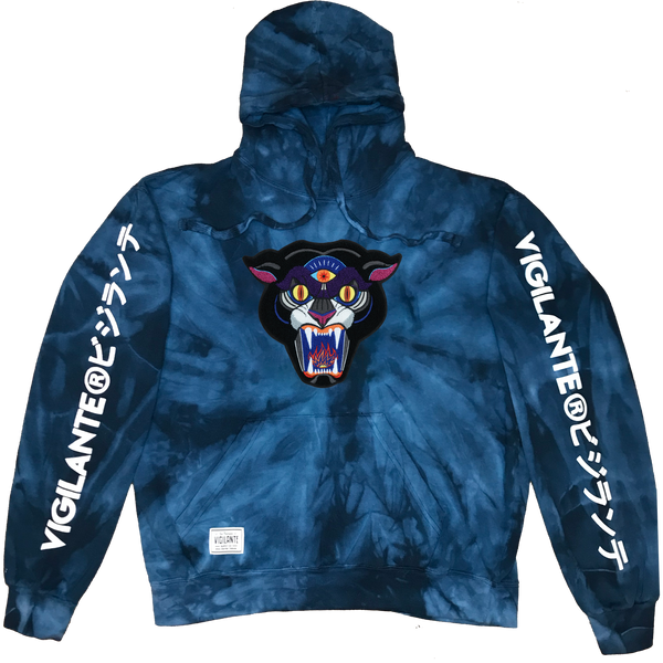 Mike Ritch | Panther Chenille Patch Tie Dye Pullover Hoodie - Blue